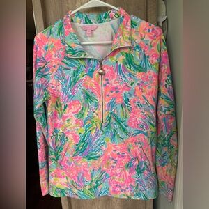 Lilly Pulitzer Neon Pink Green Blue Floral Half-Zip Pullover